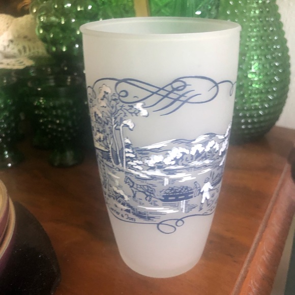Vintage Blue & White Frosted Glass